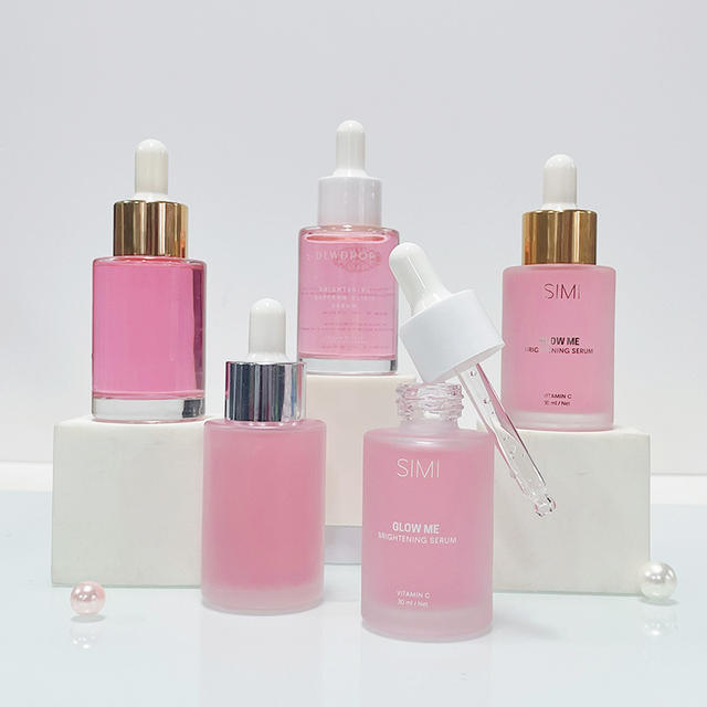 Customized logo Luxury Glass Skincare Packaging 30ml 50ml 1oz Frosted Thick Bottom Flat Face Serum Essential Oil Dropper Bottle