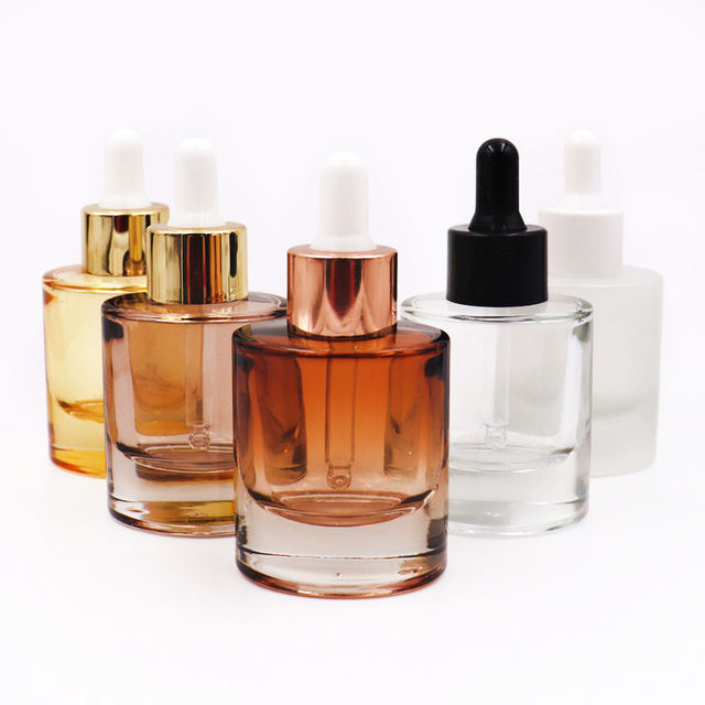 Factory Custom Label Round Clear Flat Body Hair Essential Oil Cosmetic Serum 30ml 50ml Glass Dropper Bottle