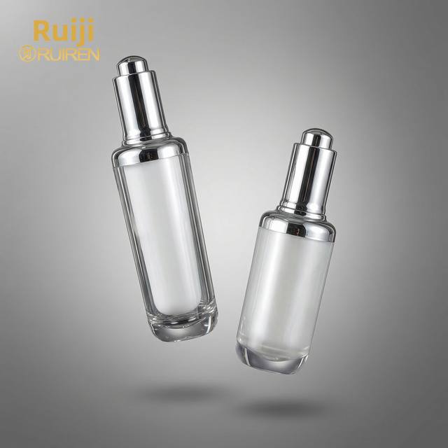 Factory Direct Supply 30/50ml Thickened Acrylic Sprayable Electroplated Cylindrical Pump Dropper Bottle for Lotion Cream Serum
