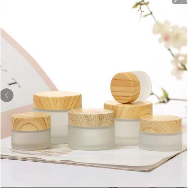 Wide-Mouth Empty Clear Frosted Glass Jars 5g-100g with Skin Wood Grain Lid for Cosmetics Cream