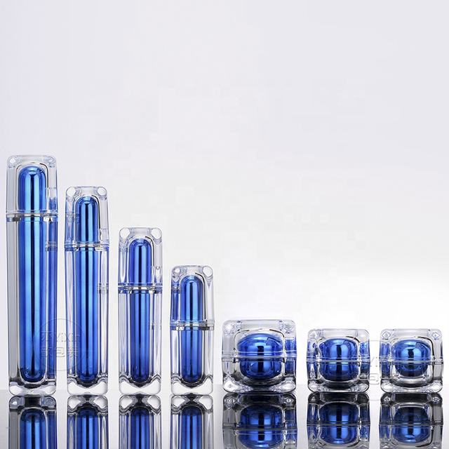 Square Round Shape Blue Customized Cosmetic Packaging Acrylic Lotion Bottle Plastic Cream Jar