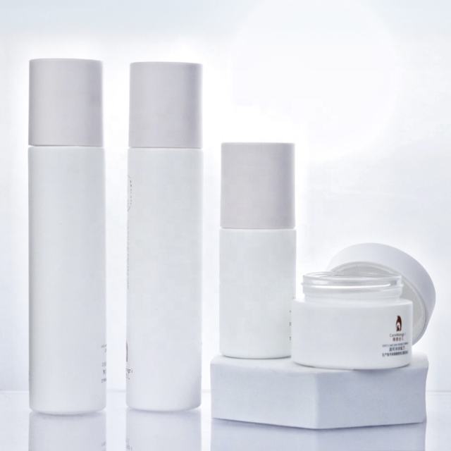 White Frosted Glass Skincare Set with 120ml 100ml 40ml 50g Toner Lotion Cream Jars Cosmetics Bottle with Screw Cap Sealing