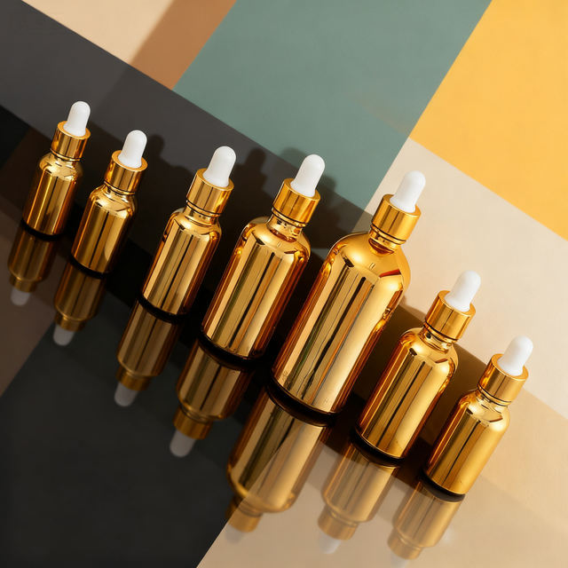 Luxurious Electroplated Essential Oil Glass Bottle With Dropper For Serum Cosmetics Skin Care Glass Packaging With Silk Printing