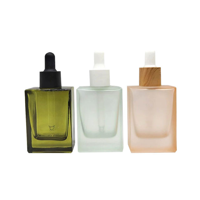 OEM ODM Custom Clear Glass Flat Square Dropper Bottle with Pipette for Skin Care Serum Perfume or Essential Oils