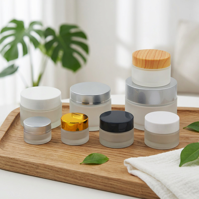 Hot Sale Empty Cream Packaging 5g 10g 15g 20g 1oz 2oz 50ml 100ml Body Lip Scrub Glass Frosted clear Cosmetic Jar With Sliver Cap