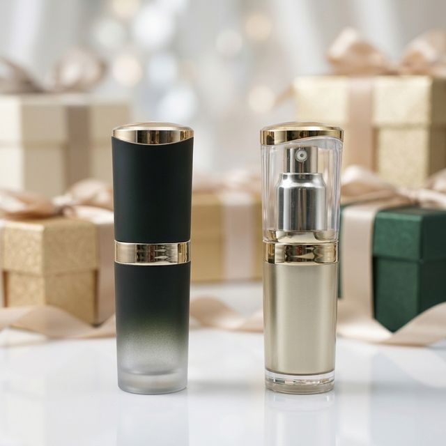 15ml Luxury Acrylic Lotion Bottle Gradient Black Gold for Serum Essence Cosmetic Packaging Pump Bottle