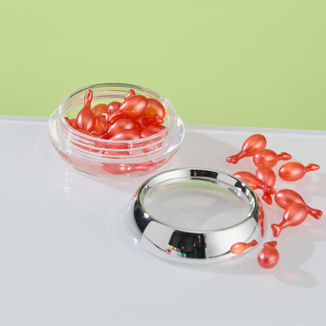 Clear Plastic Cosmetic Jars Wide Mouth Round Plastic Capsule Container With Silver Electroplated Lid for Hair Oil Capsule Serum