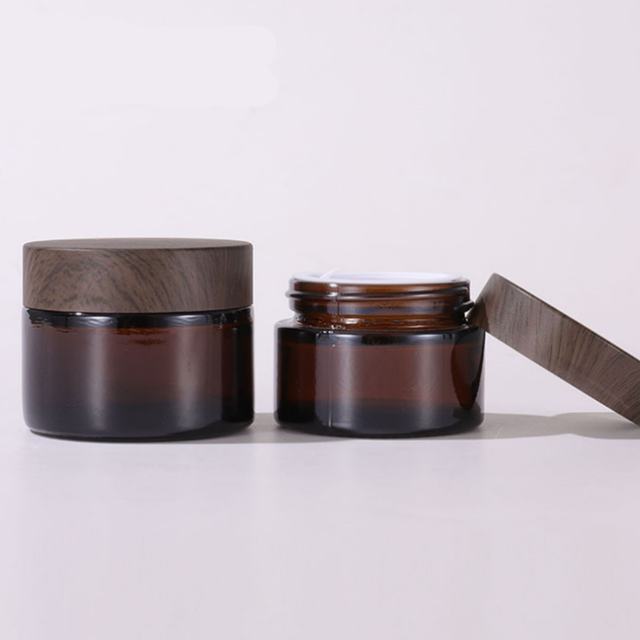 Face & Eye Cream Jar Cosmetic Container 1oz 2 oz 5g 10g 15g 20g 30g 50g Glass Matte Clear Amber Jar Bamboo Lid