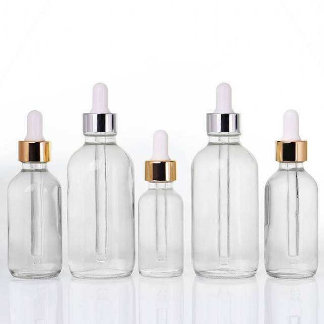 Custom Clear 15ml 30ml 60ml 120ml Glass Oil Serum Bottle Amber 1oz 2oz 4oz Empty Essential Oil Glass Boston Dropper Bottle