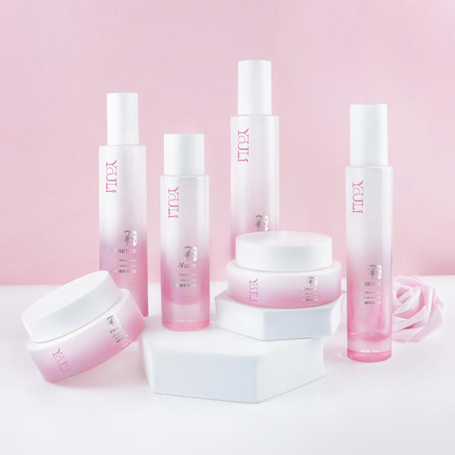 New 80ml thin tall straight round glass cosmetic bottle cream essence lotion toner skin care product set bottle