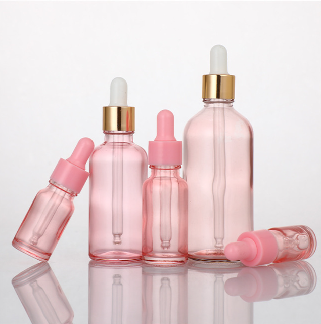 High Quality Essential Oil Bottle Glass Dropper 10ml 15ml 20ml Clear Pink Spray Cap Included
