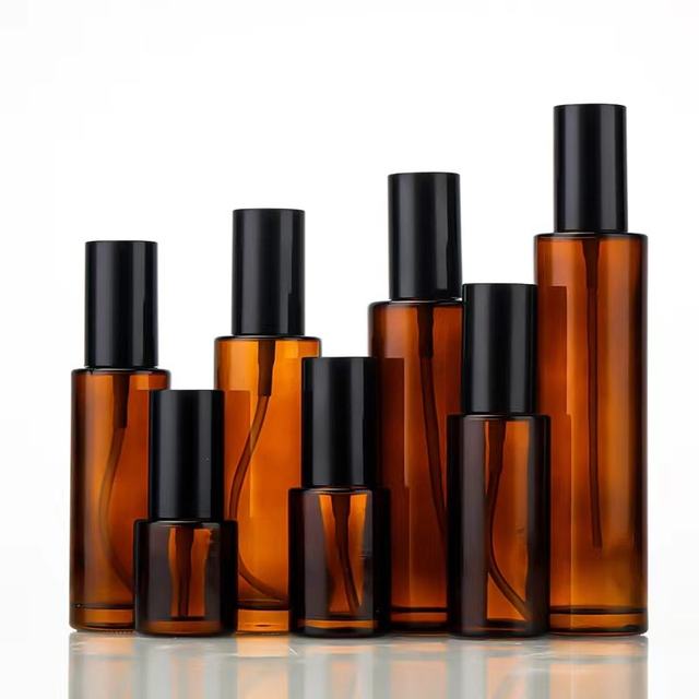 50ml Brown Glass Cosmetic Refillable Lotion/Toner/Spray Bottle with Inner Cap 30ml Pressing Portable Sample
