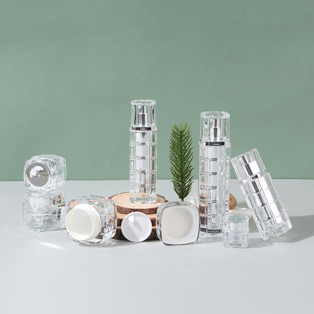 Factory Direct Luxury UV Coating Brushed Multi-Capacity Acrylic Lotion Bottles Cream Jars 30ml/50ml/100ml Skin Care Serum Face