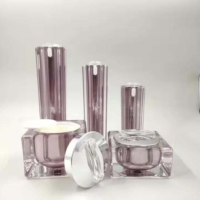 Luxury Pink Acrylic Lotion Bottle Set 15ml/30ml/50ml/100ml Acrylic Thick Bottom Square Essence Lotion Bottle