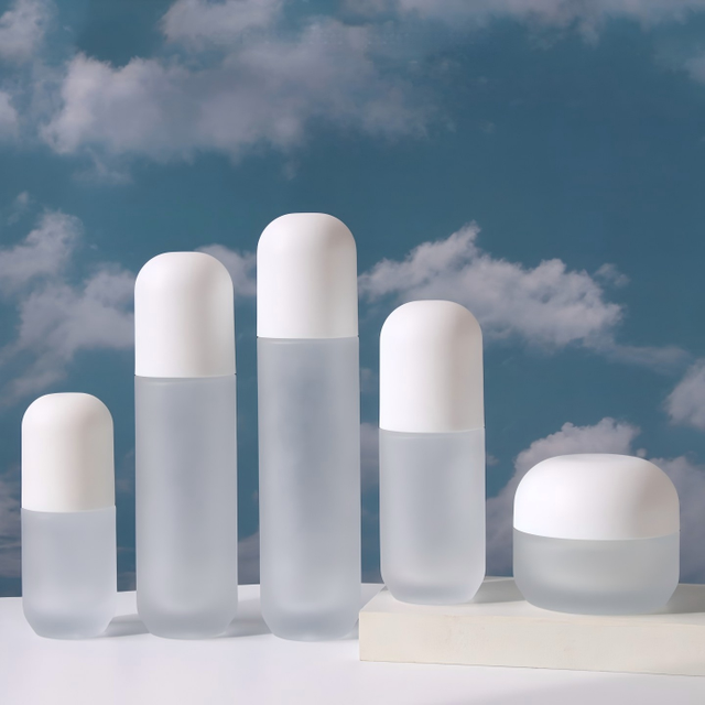 Capsule Shape Unique 30ml/40ml/60ml/100ml/120ml Frosted Glass Lotion Bottle for Liquid Essence 20g 50g Cream Jar with White Cap