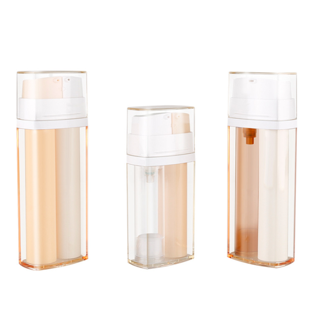 PETG Material 20ml/30ml Dual Chamber Airless Pump Lotion Serum Cream Bottle Single or Double for Face Cream