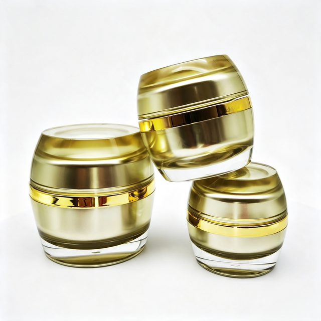 Premium Acrylic Cream Jar Double Wall Barrel Shape Face Cream Container Gold Accent Skincare Packaging 15ml 30ml 50ml