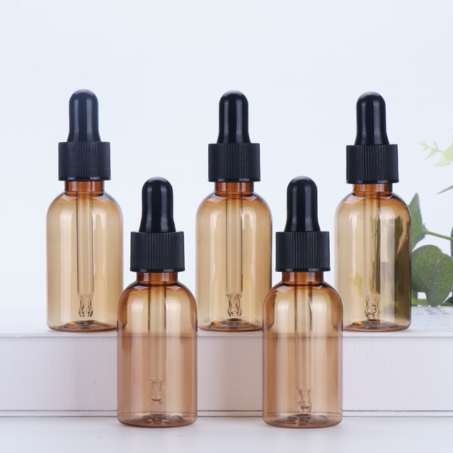 Brown PET Plastic Serum Bottle Transparent Dropper Bottle for Packaging