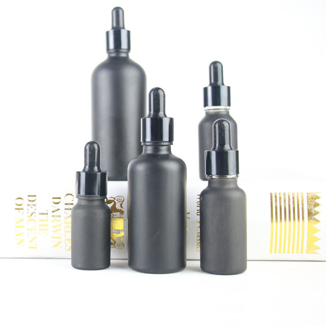 5ml 10ml 15ml 20ml 30ml 50ml 100ml Matte Black Glass Dropper Bottle For Skin Care Packaging, Essential Oil Bottle