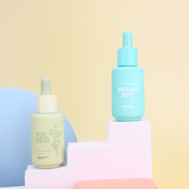 White Frosted Glass Dropper Bottle 30ml Empty Cosmetic Serum Vial Pipette Eye Cream Face Cream Essential Oil Liquid Packaging