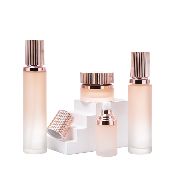 Luxury Matte Cosmetic Glass Lotion Pump Bottle 100ml with Screw Cap Frost Surface Gold Stamped Packaging for Cosmetics Set