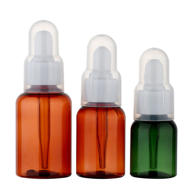 Custom 25ml 35ml 50ml Plastic Pet Cosmetic Round Amber Black Essential Oil Dropper Bottle