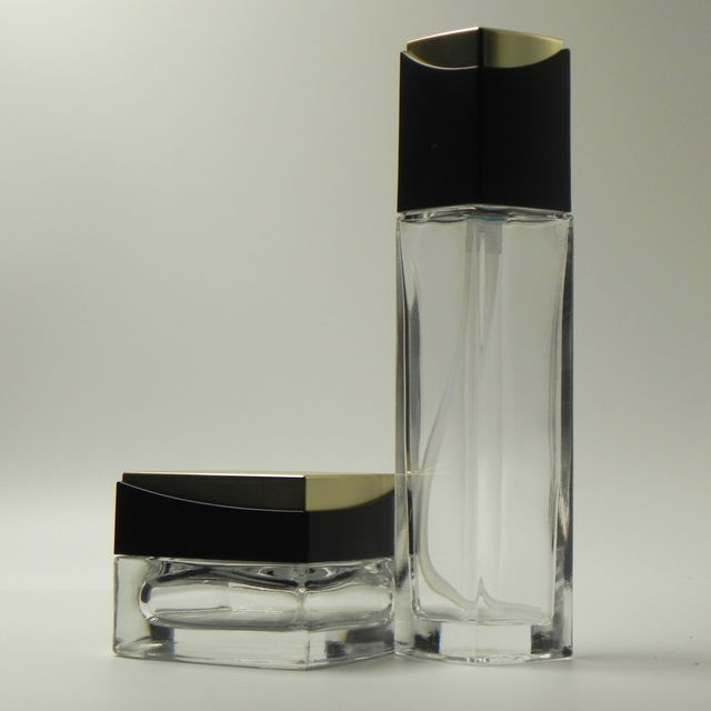 100ml/120ml/50ml Square Glass Toner Lotion Pump Bottle 30g/50g Cream Jar Black/Golden Lid Screen Printing Skin Care Cream