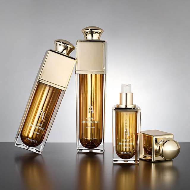 Luxury Square Crystal Thick Wall Acrylic Bottle Set Toner Lotion Serum Cream Jar Cosmetic Skincare Packaging Acrylic Bottle Set