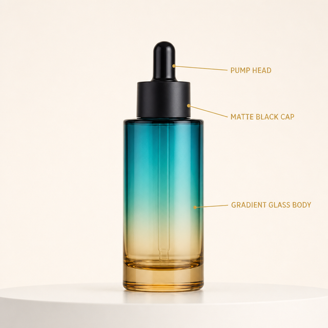 Round Olive Green Color Eye Serum Toner Glass Dropper Bottle 20ml 30ml 40ml 50ml Makeup Serum Cosmetic Bottles