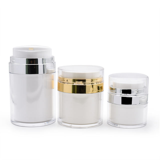 Luxury 15ml 30ml 50ml Sliver White Airless Pump Push Down Plastic Jars Cream Gold Airless Pump Jar