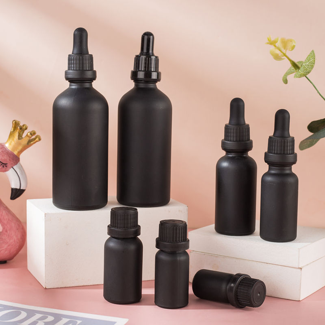 Essential Oil Bottle Frosted Black 5ml 10ml 15ml 20ml 50ml 100ml Glass Dropper Bottle