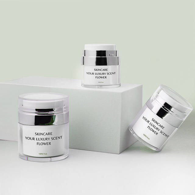 Cosmetic Packing 15ml 30ml 50ml 100ml 1oz Empty Round Face Body Eye Cream Acrylic Plastic Airless Pump Jars With Silver Edge