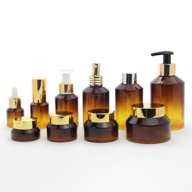 Gradient Brown 15ml 30ml 60ml 100ml 120ml 200ml Cosmetic Dropper Spray Pump Glass Bottle for Skincare Toner Lotion Packaging