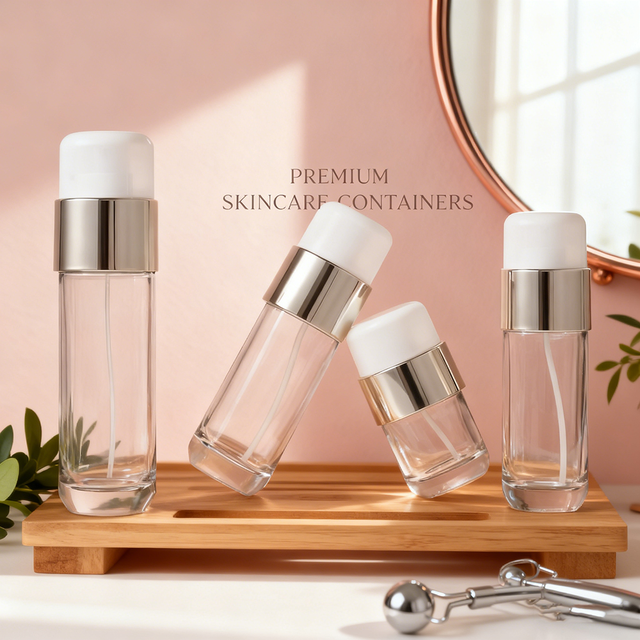 30g 50g 50ml 100ml 120nl 150ml Empty Clear Glass Bottle Set For Skin Care Essence Lotion Spray Cosmetic Packaging Printable Logo