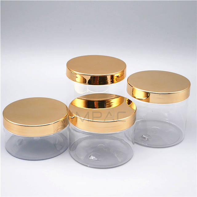 Private Label Cosmetic Plastic Pet Jars with Gold Lid 250ml Container